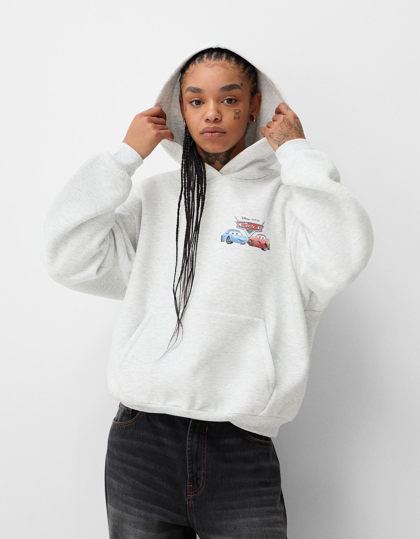 Bershka Hoodie Cars Mit Kapuze Und Print Damen L Grau günstig online kaufen