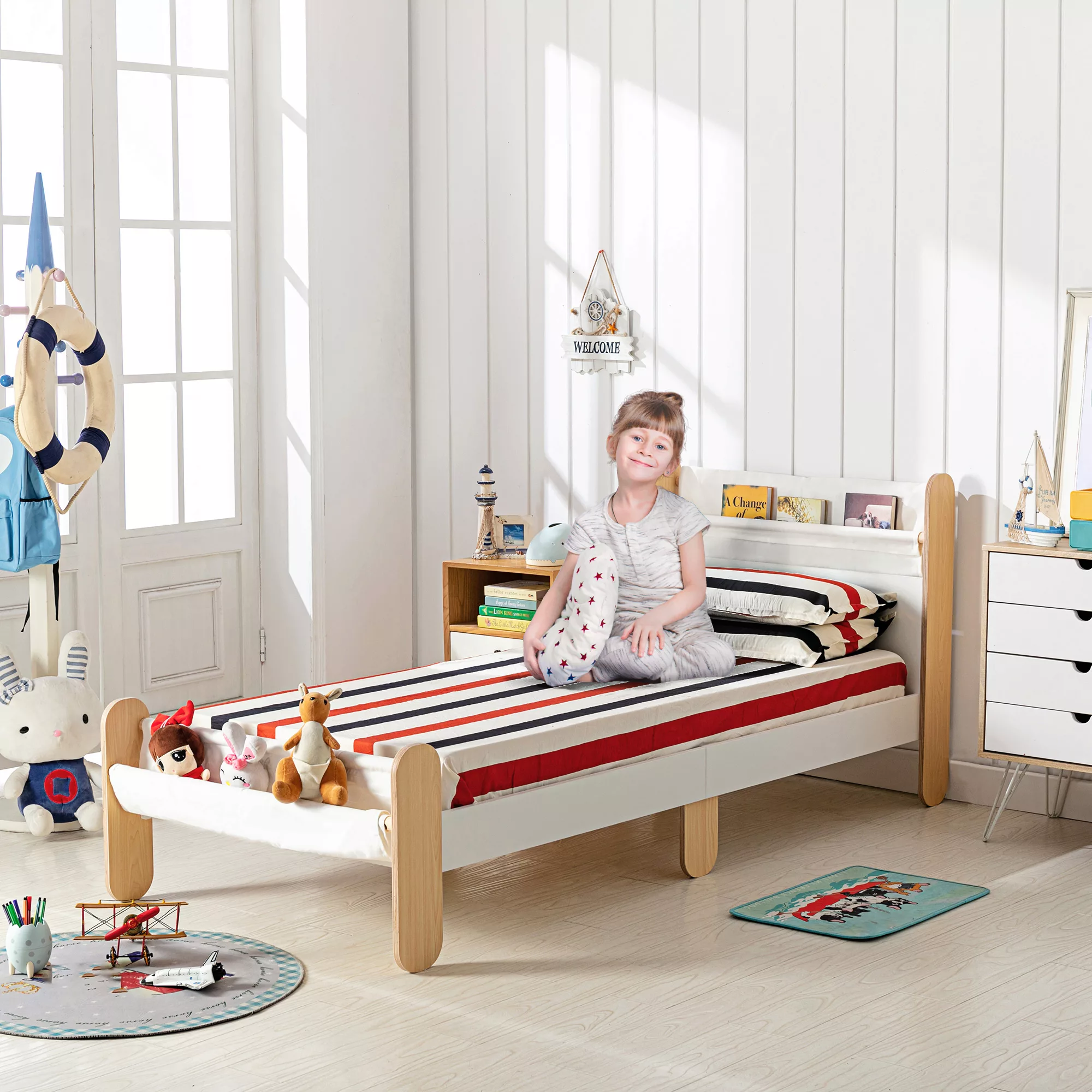 HOMCOM Kinderbett Jugendbett Hausbett mit Betttasche Spielzeugtasche ab 3 J günstig online kaufen