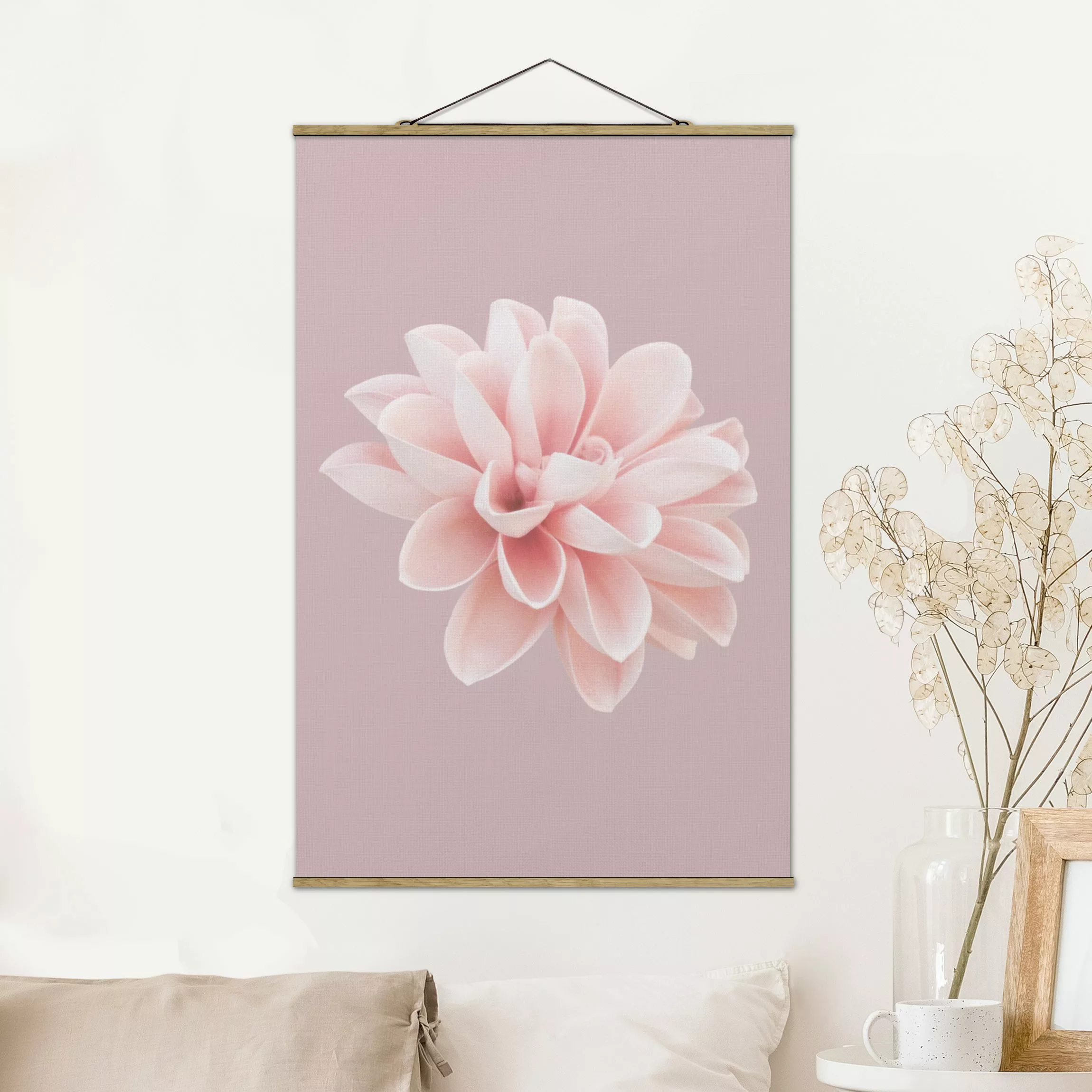 Stoffbild mit Posterleisten Dahlie Blume Lavendel Rosa Weiß günstig online kaufen