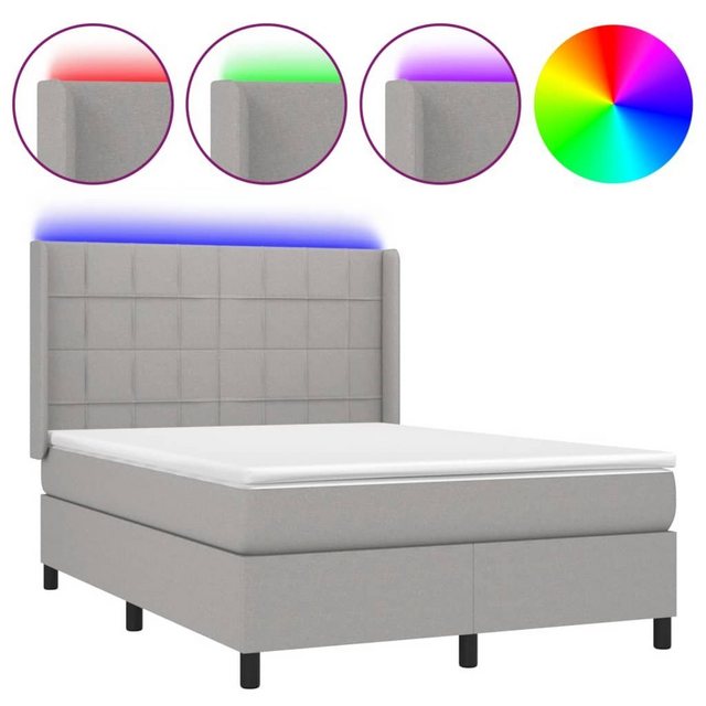 vidaXL Boxspringbett Boxspringbett mit Matratze LED Hellgrau 140x200 cm Sto günstig online kaufen