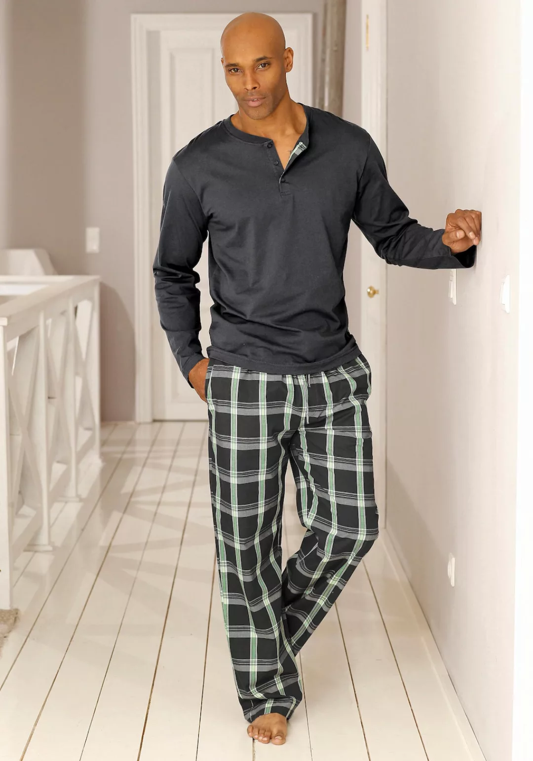 H.I.S Pyjama, (2 tlg., 1 Stück), Schlafanzug mit langer karierter Webhose günstig online kaufen