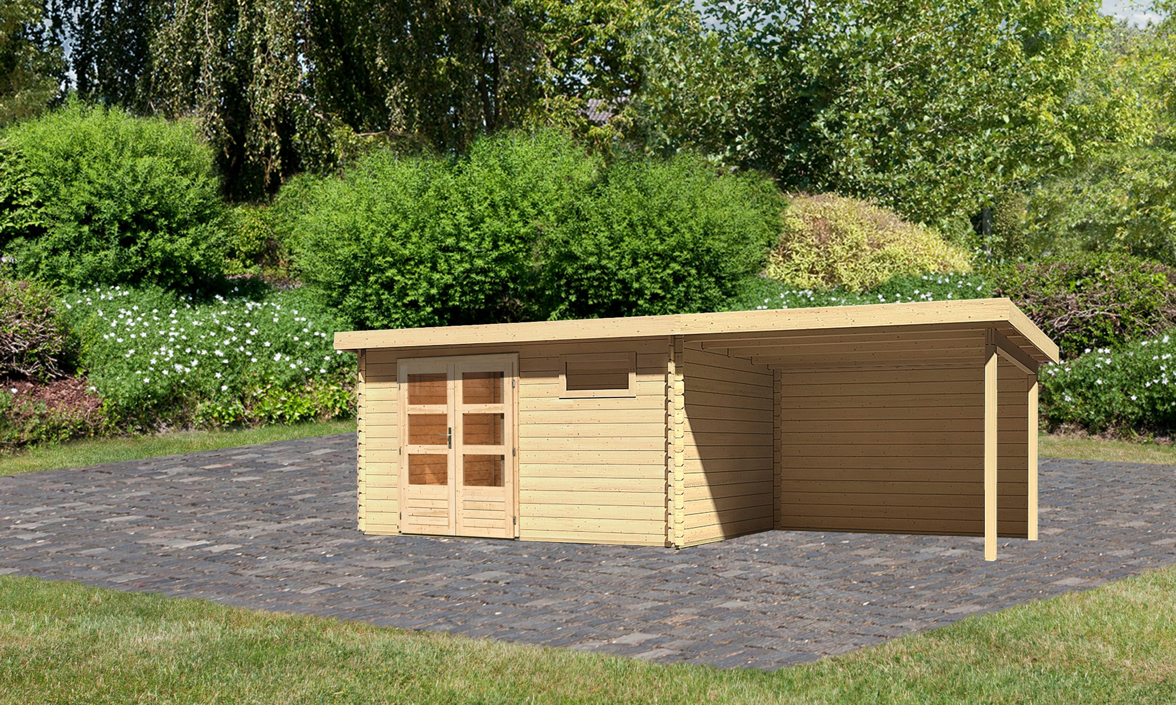 Karibu Gartenhaus "Schloßsee 8", mit Boden, Anbaudach und Rückwand günstig online kaufen