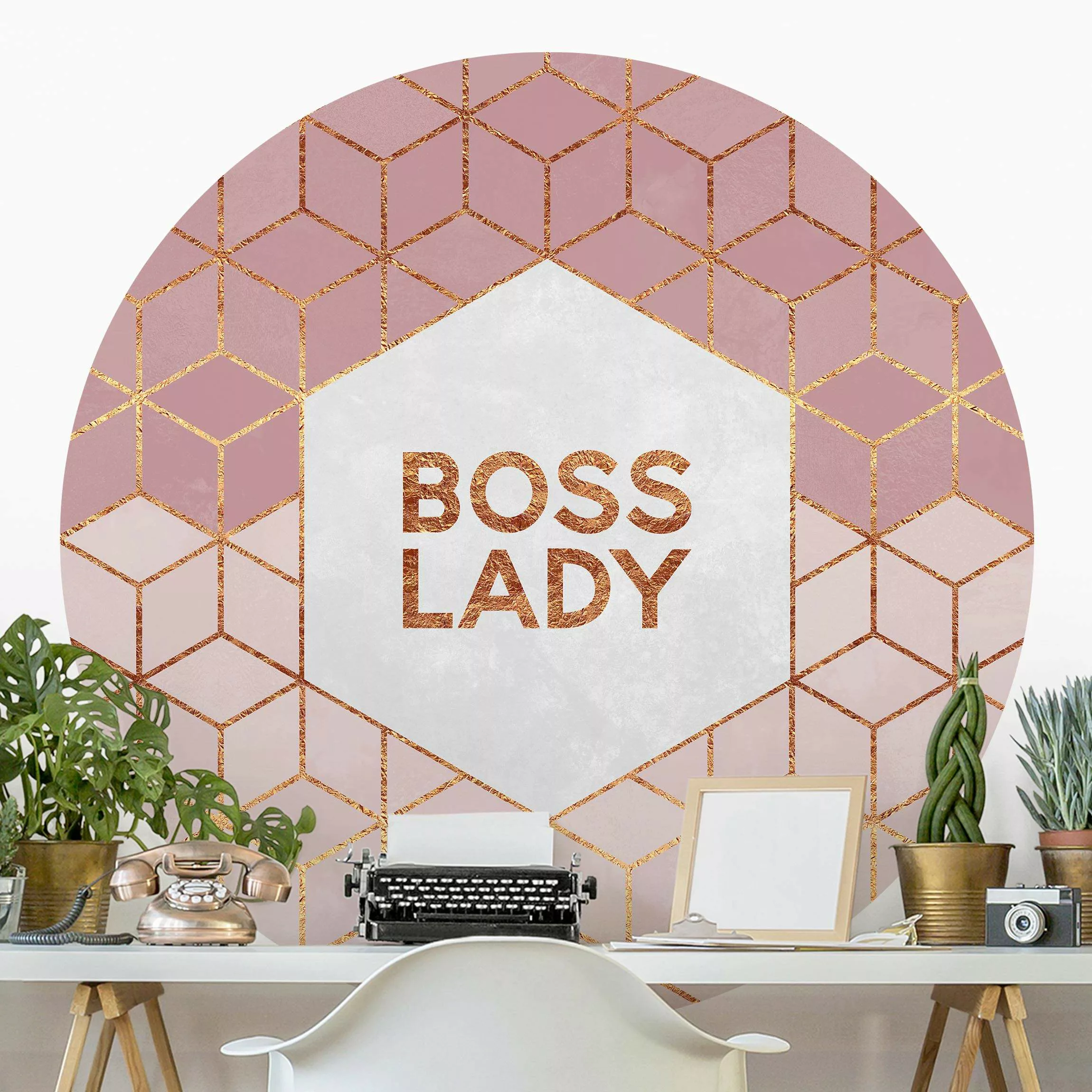 Runde Mustertapete selbstklebend Boss Lady Sechsecke Rosa günstig online kaufen