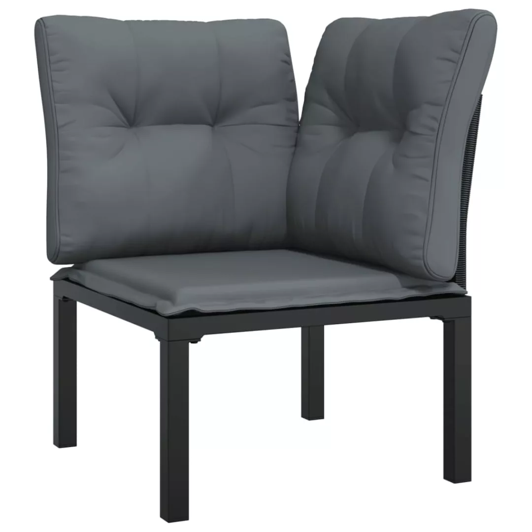 vidaXL Sofaelement Garten-Eckstuhl mit Kissen Schwarz günstig online kaufen