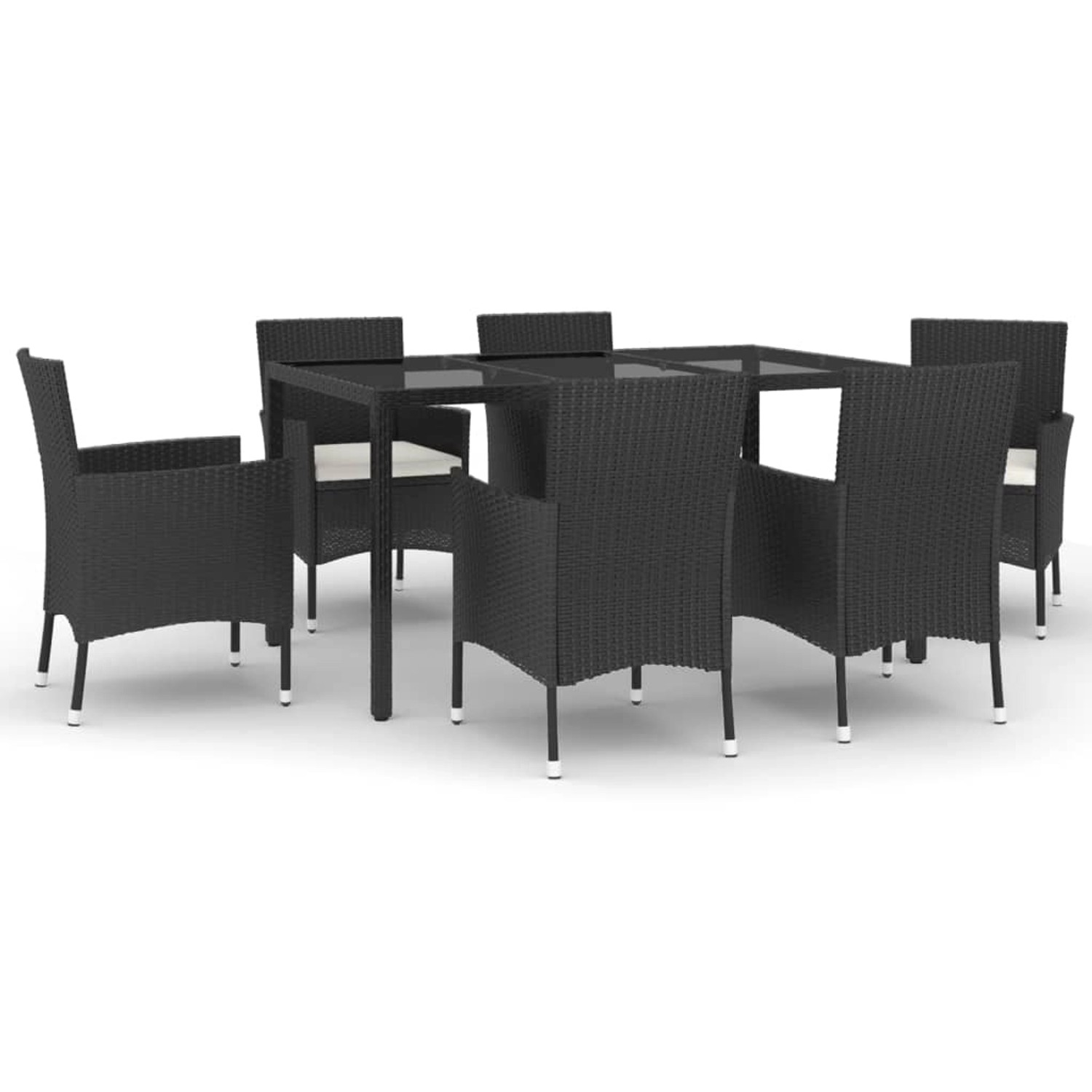 vidaXL 7-Tlg Garten-Essgruppe mit Kissen Schwarz Poly Rattan 3187319 günstig online kaufen