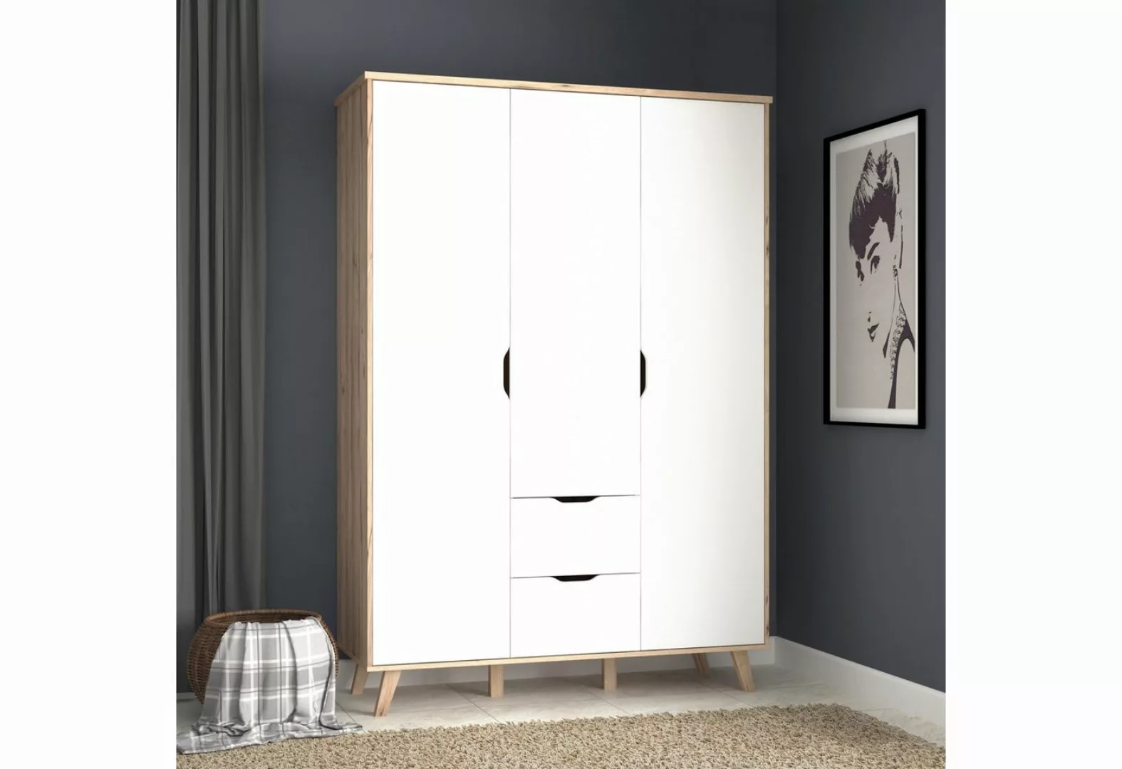 freiraum Kleiderschrank VANKKA in Planked Eiche, Weiss - 139,4x201,5x52,7cm günstig online kaufen