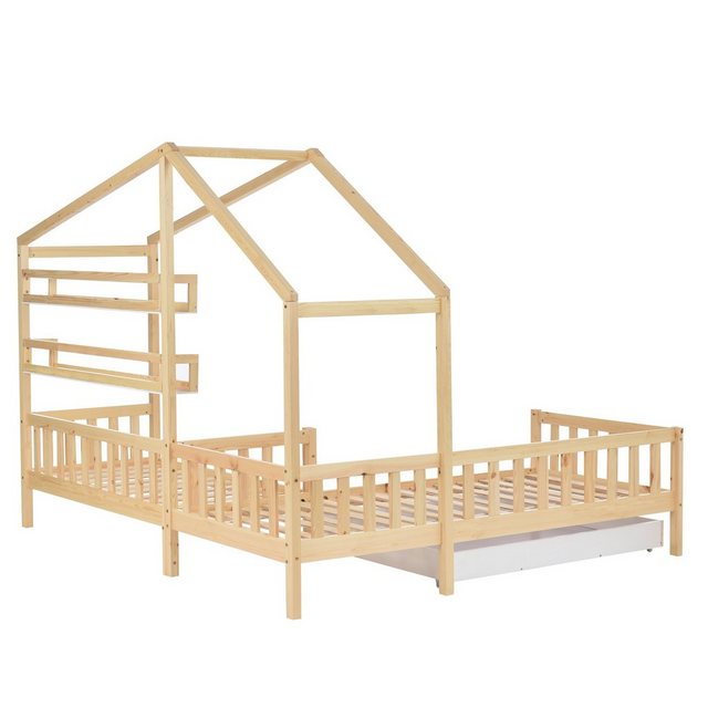 WISHDOR Kinderbett Holzbett Hausbett mit Schubladen und Regalen (90x200 cm+ günstig online kaufen