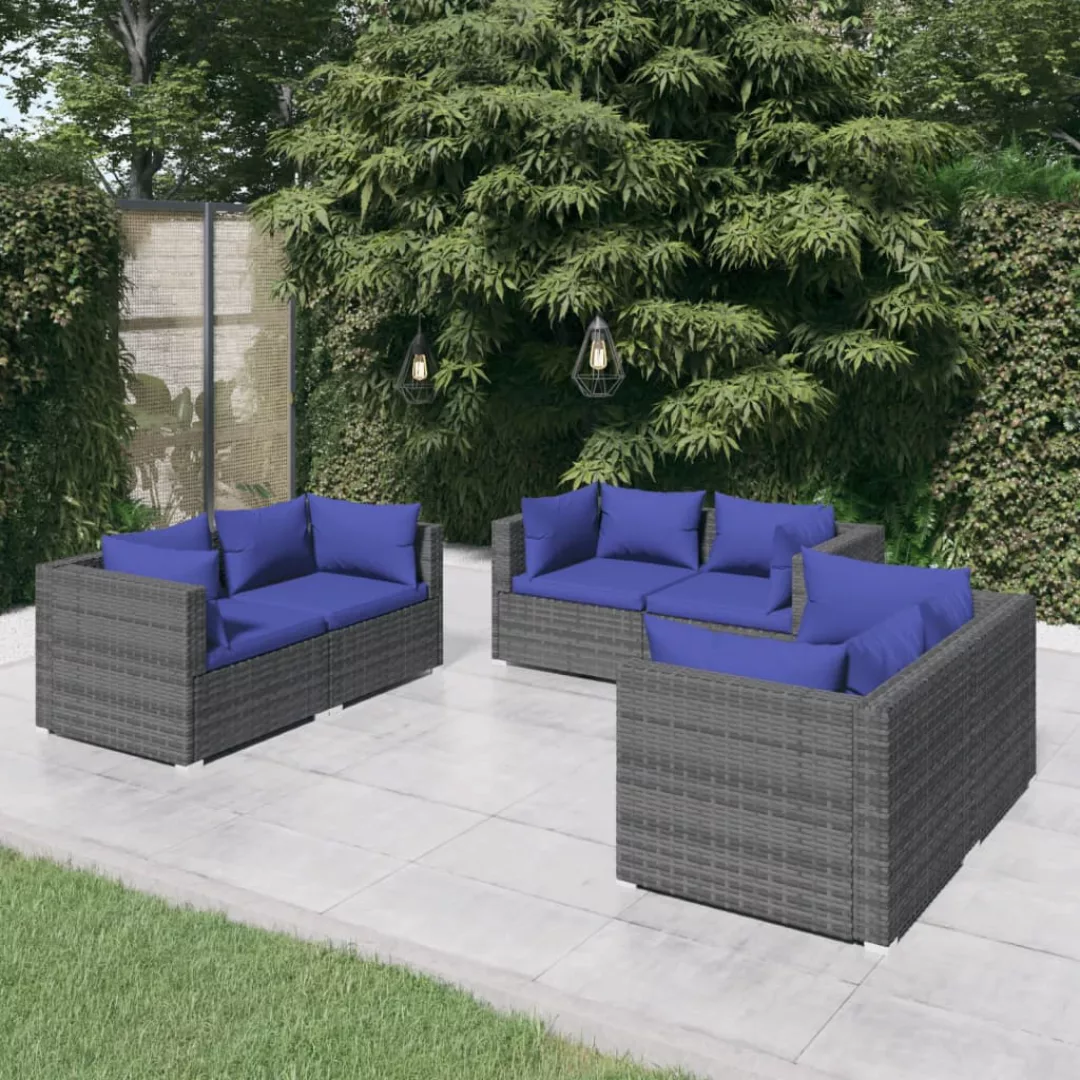 Vidaxl 6-tlg. Garten-lounge-set Mit Kissen Poly Rattan Grau günstig online kaufen