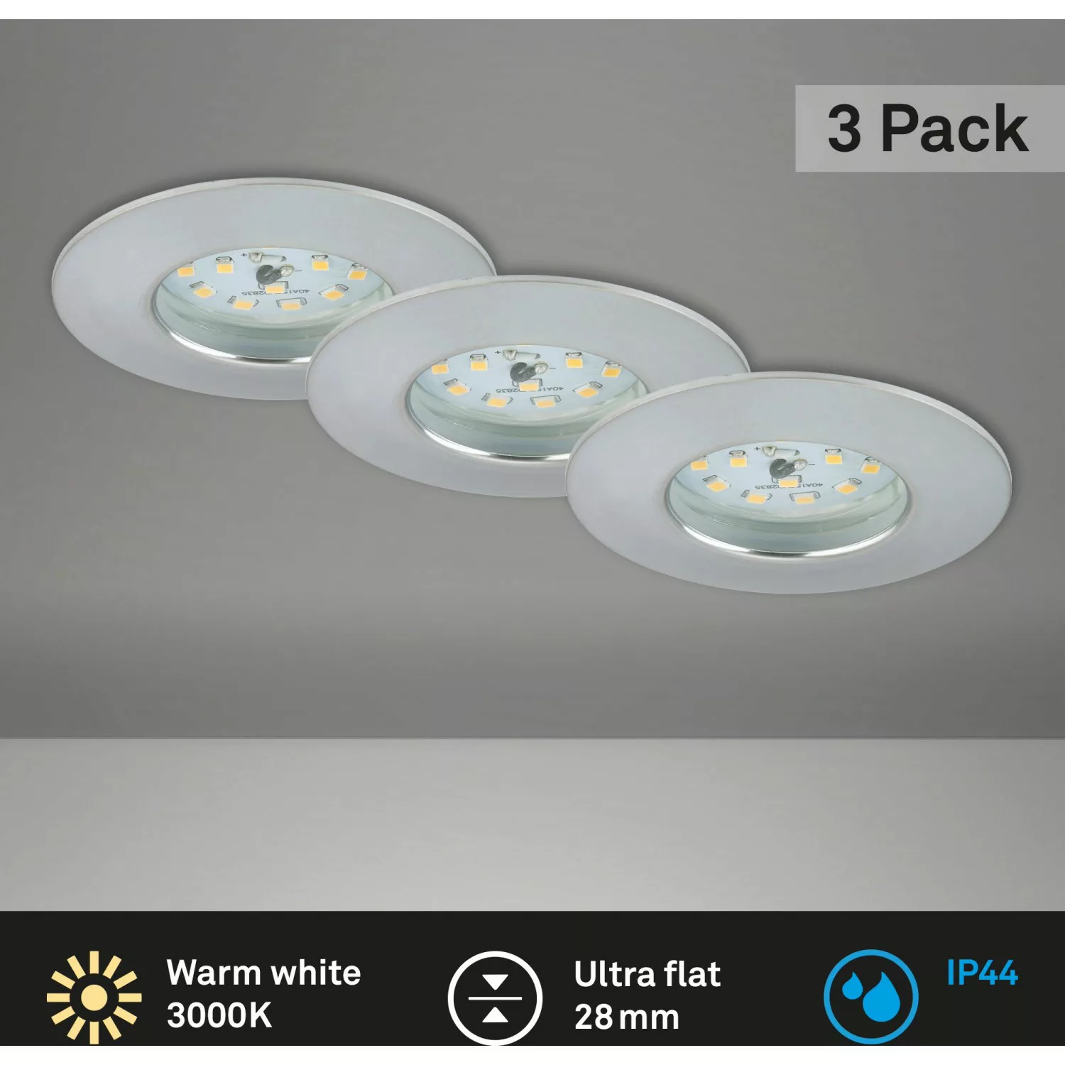 3er Set LED-Einbaustrahler Nikas IP44 alu günstig online kaufen