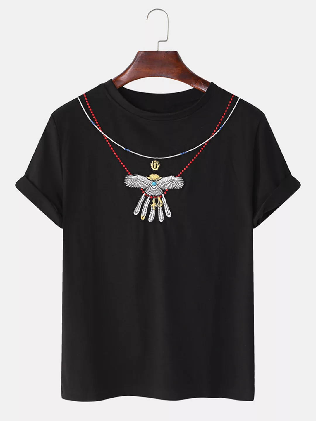 Herren Designer Tribe Style Stickerei Loose Round Neck Kurzarm T-Shirt günstig online kaufen