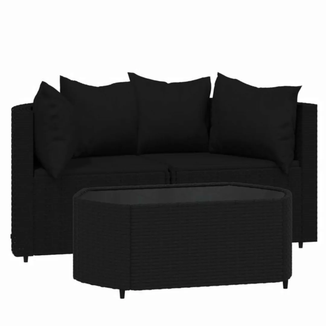 vidaXL Loungesofa 3-tlg. Garten-Lounge-Set mit Kissen Schwarz Poly Rattan, günstig online kaufen