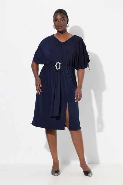 Ulla Popken Cocktailkleid Midikleid drapiert Oversized V-Ausschnitt Halbarm günstig online kaufen