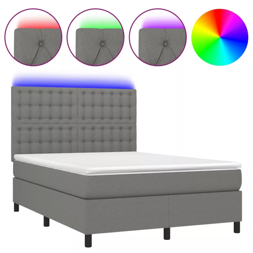 Vidaxl Boxspringbett Mit Matratze & Led Dunkelgrau 140x200 Cm Stoff günstig online kaufen