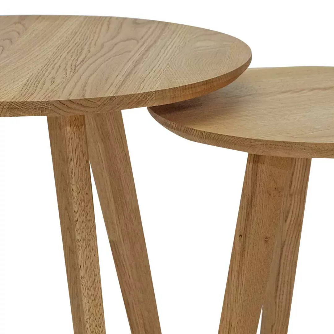 Tisch Set Massivholz aus Wildeiche runder Tischplatte (zweiteilig) günstig online kaufen