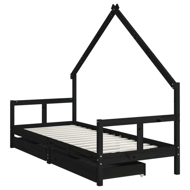 vidaXL Kinderbett Kinderbett mit Schubladen Schwarz 80x200 cm Massivholz Ki günstig online kaufen