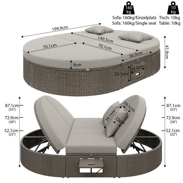 TavilaEcon Daybed mit seitlichem Regal, Individuell einstellbarer Winkel Ou günstig online kaufen