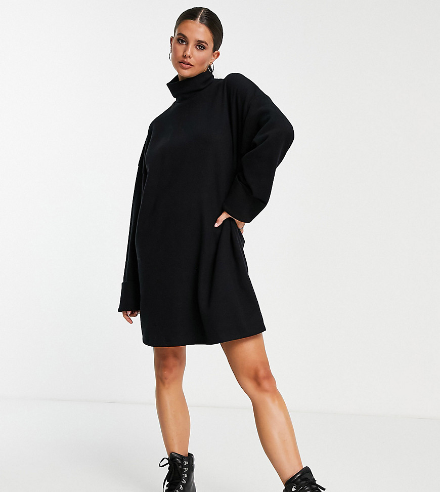 ASOS DESIGN Tall – Superweiches Mini-Pulloverkleid in Schwarz mit umgeschla günstig online kaufen