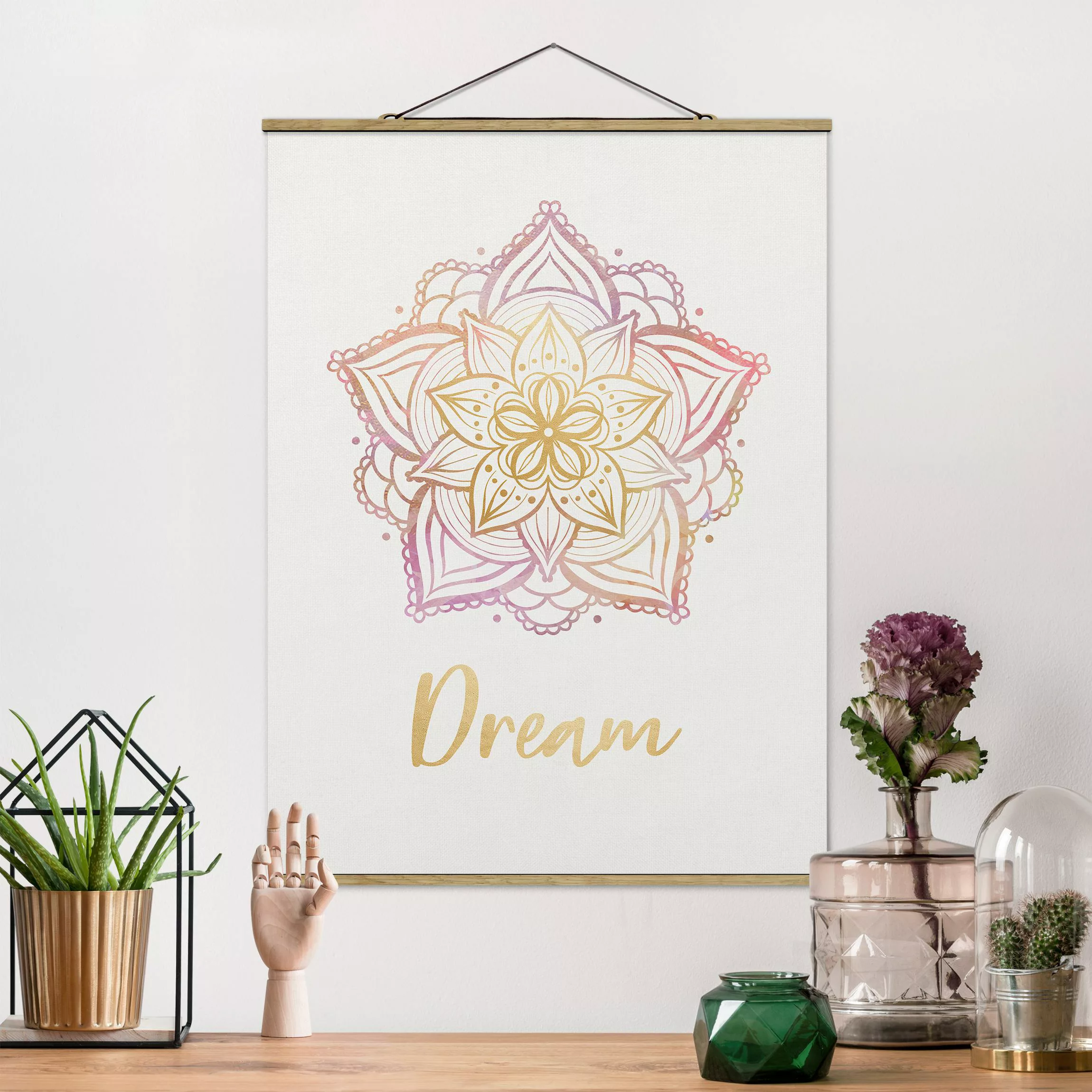 Stoffbild Mandala mit Posterleisten - Hochformat Mandala Illustration Dream günstig online kaufen