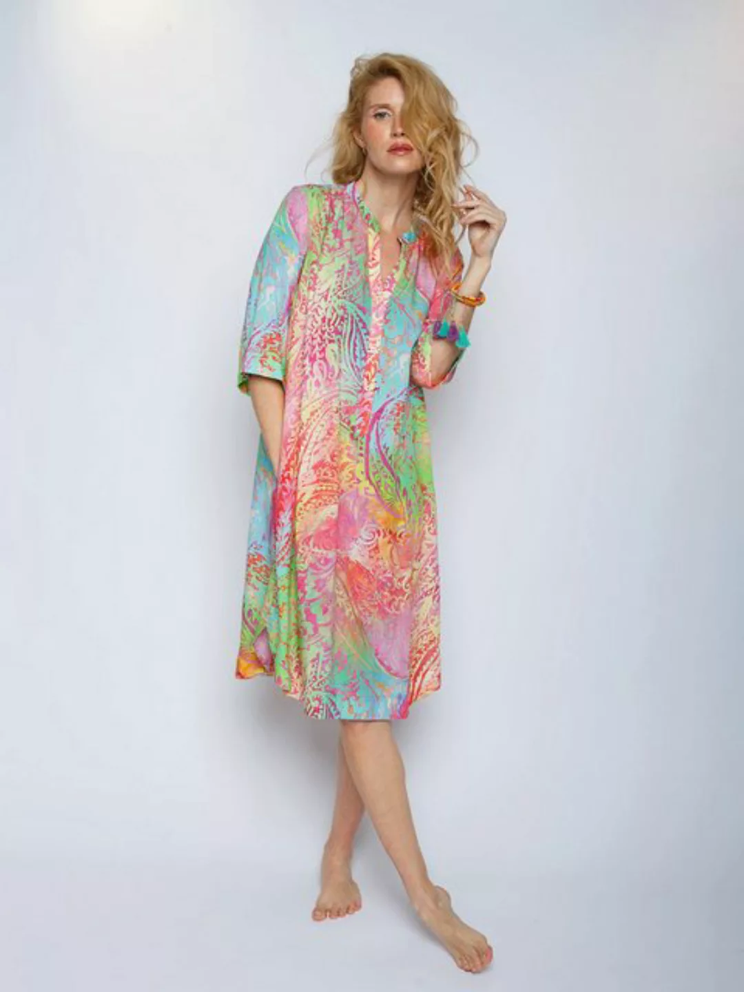 Emily Van Den Bergh Blusenkleid Kleid EMILY VAN DEN BERGH olive / lemon günstig online kaufen