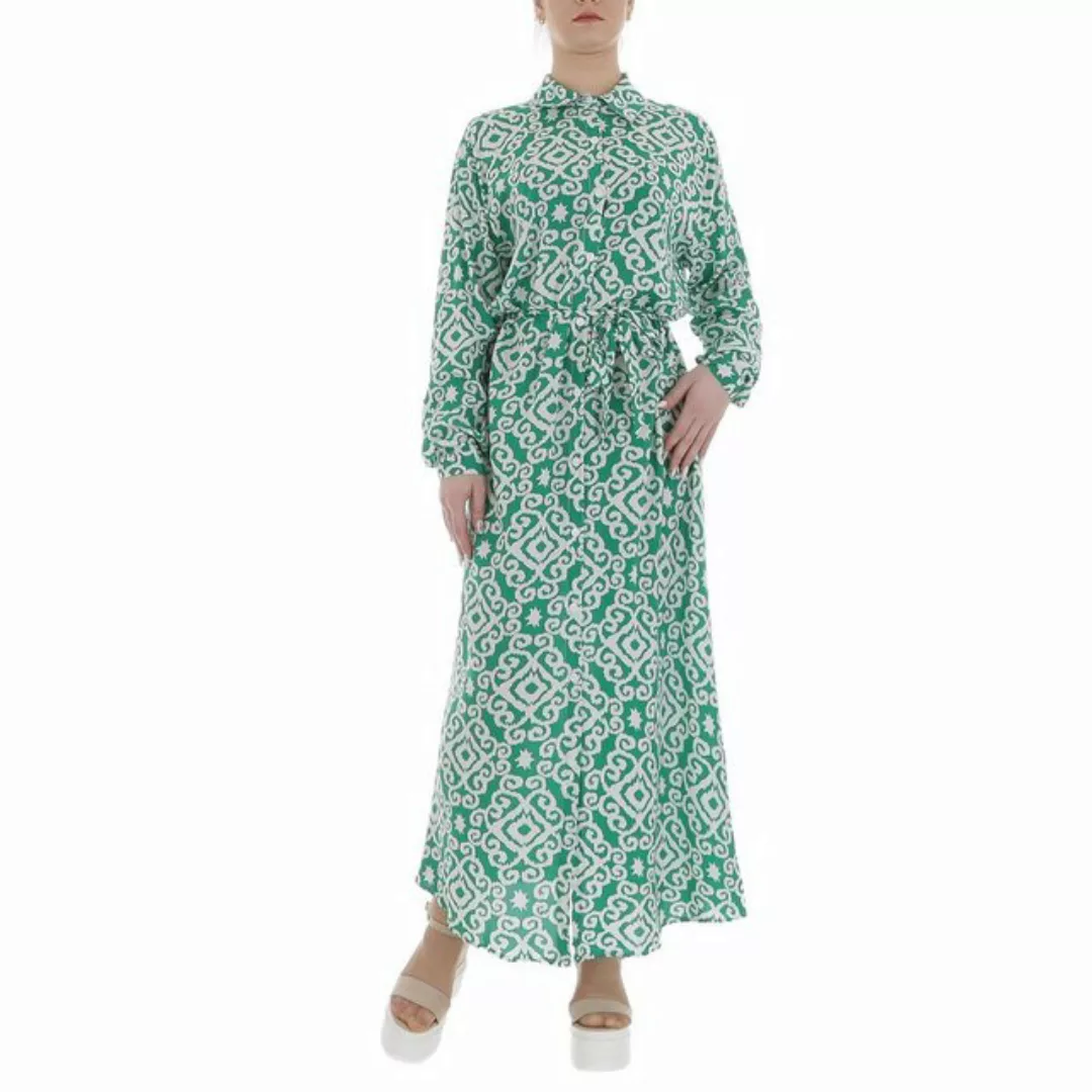 Ital-Design Maxikleid Damen Freizeit Ornamente Blusenkleid in Grün günstig online kaufen