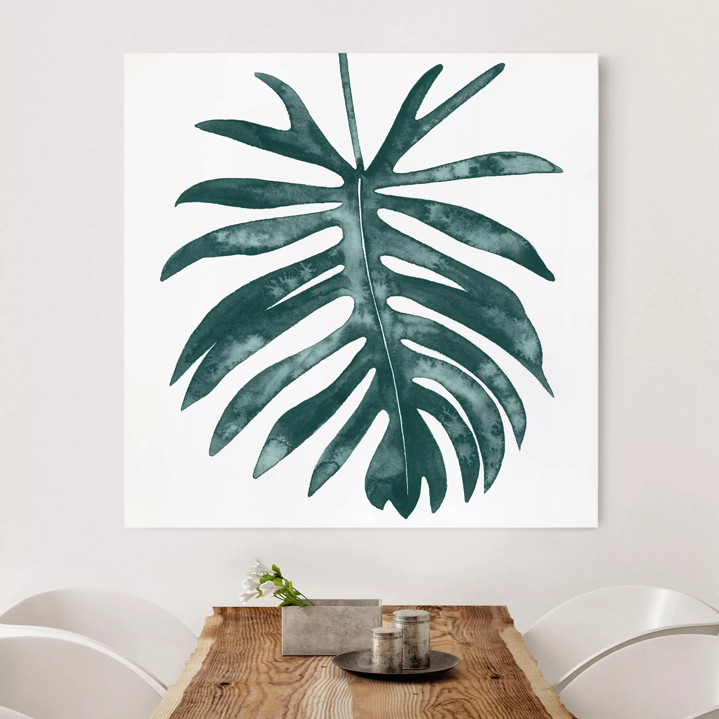 Leinwandbild - Quadrat Smaragdgrüner Philodendron Angustisectum günstig online kaufen