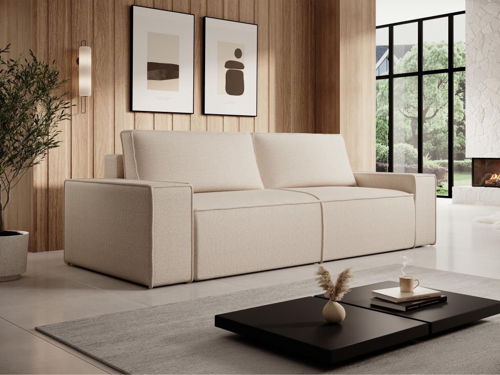 Sofa 4-Sitzer - Mit Schlaffunktion - Strukturstoff - Beige - AMELIA günstig online kaufen