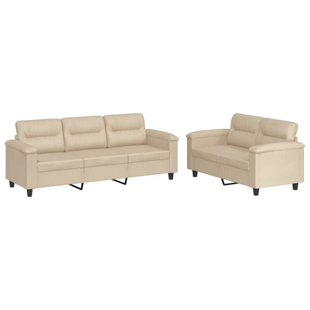 vidaXL Sofa, 2-tlg. Sofagarnitur mit Kissen Creme Mikrofasergewebe günstig online kaufen