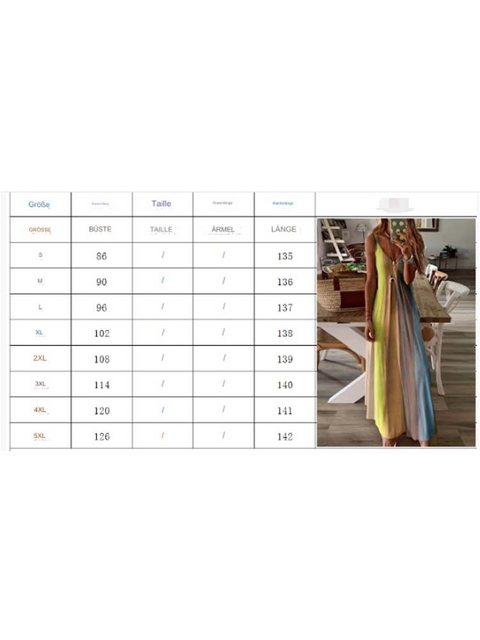 KIKI Midikleid Sommerkleid Damen Lang Slim-Fit Farbverlauf Damen kleid günstig online kaufen