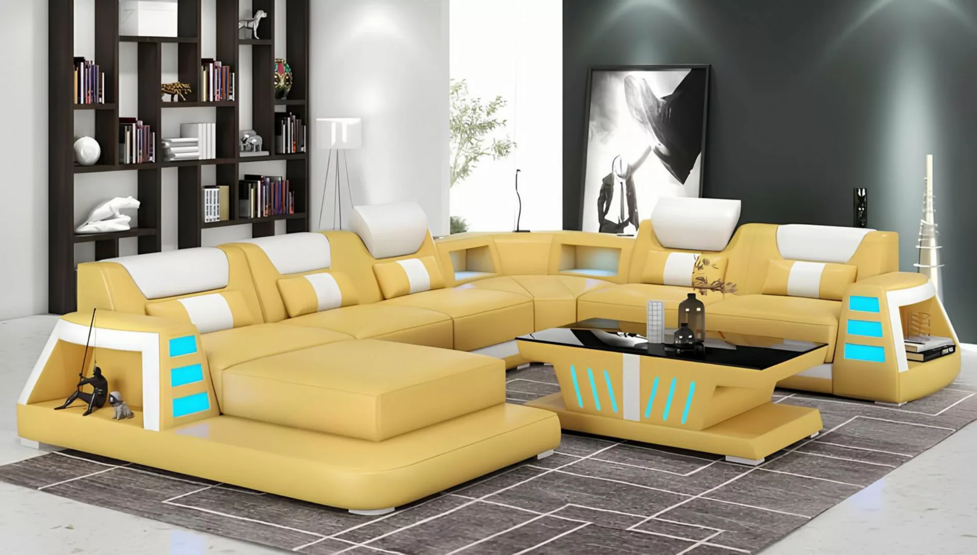 Xlmoebel Ecksofa Moderne Gelbe U-förmige Eck-Couch in Leder-Optik für das W günstig online kaufen