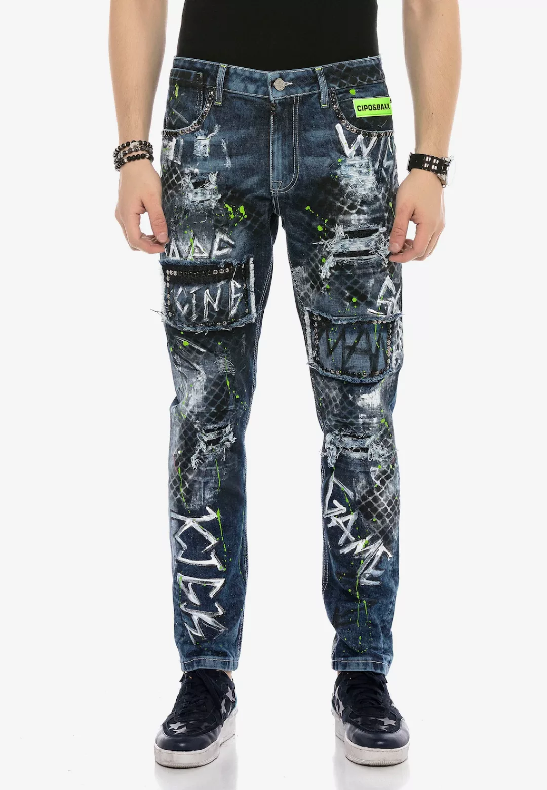 Cipo & Baxx Bequeme Jeans, mit Farbspritzern und Nieten günstig online kaufen