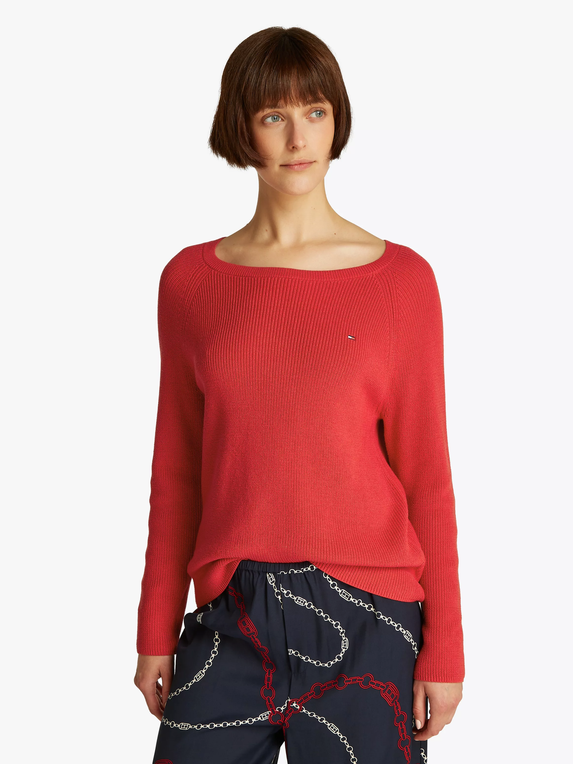 Tommy Hilfiger Strickpullover "CO CARDI FINE GG LS BOAT-NK SWT", mit Raglan günstig online kaufen