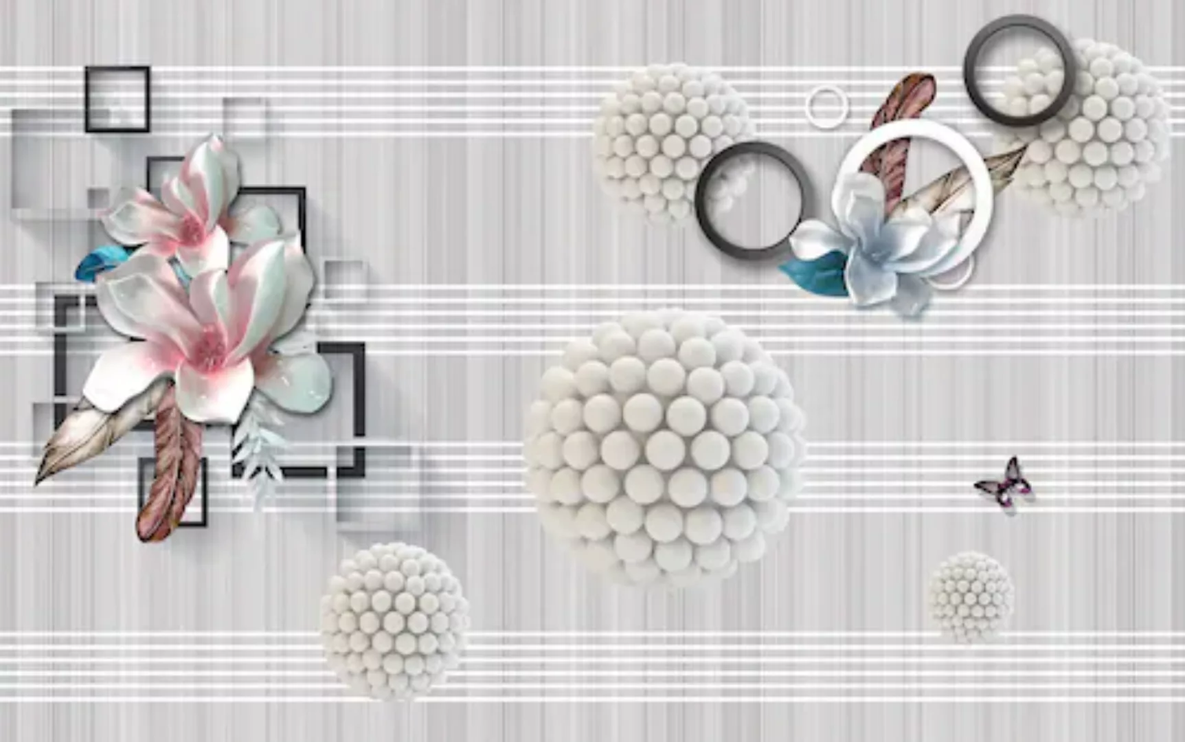 Papermoon Fototapete »Abstrakt 3D Effekt mit Blumen« günstig online kaufen
