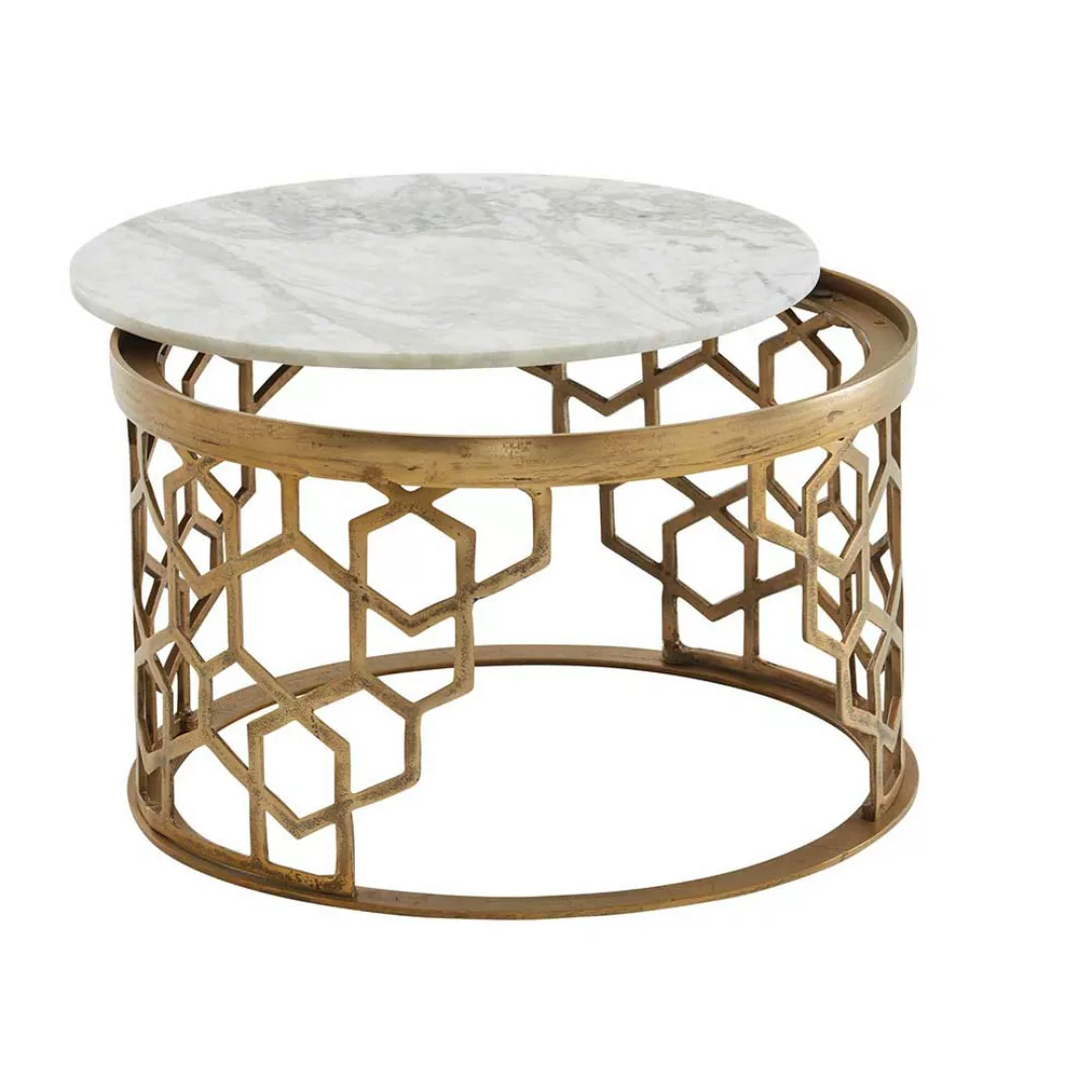 Runder Wohnzimmer Tisch in Goldfarben weißer Marmorplatte günstig online kaufen