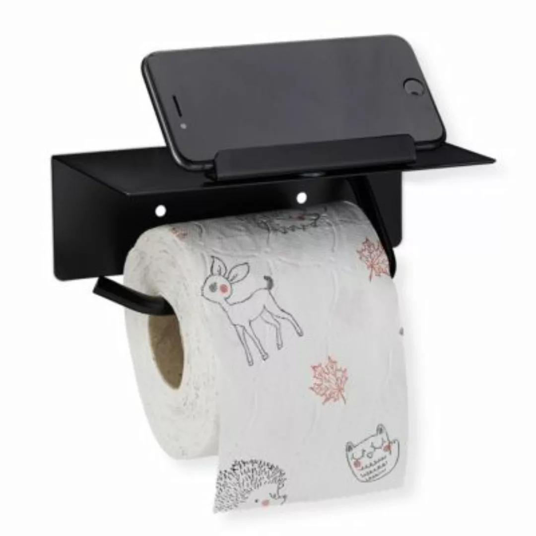 relaxdays Toilettenpapierhalter mit Ablage schwarz günstig online kaufen
