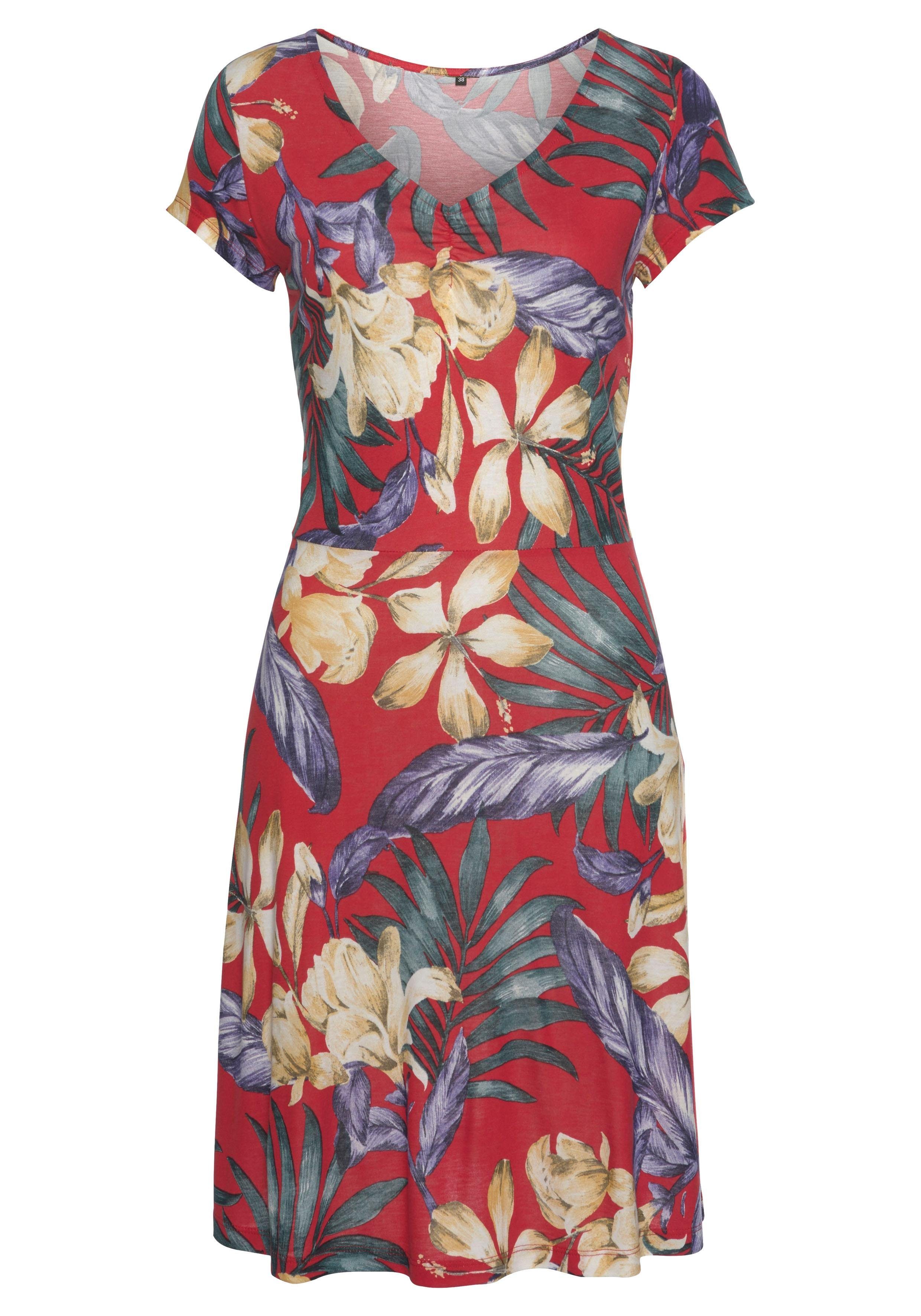 LASCANA Sommerkleid, mit V-Ausschnitt im Alloverdruck, T-Shirtkleid aus Jer günstig online kaufen