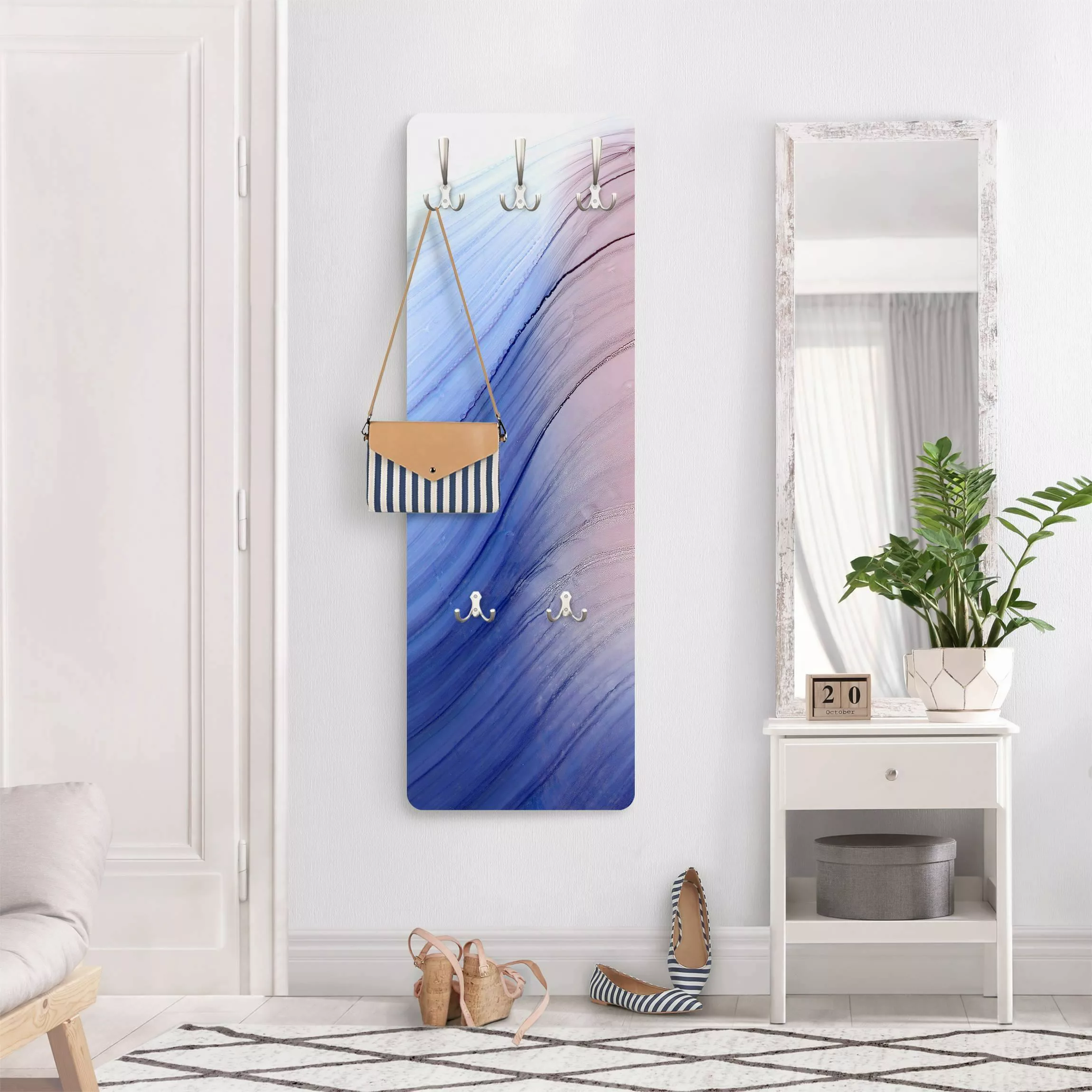 Wandgarderobe Holzpaneel Melierter Farbtanz Blau mit Rosa günstig online kaufen