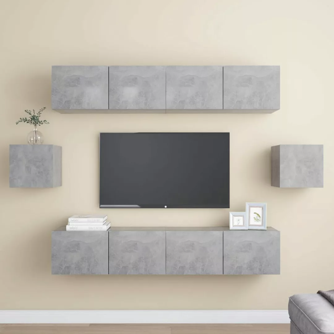 vidaXL TV-Schrank 6-tlg TV-Schrank-Set Betongrau Spanplatte TV-Konsole für günstig online kaufen