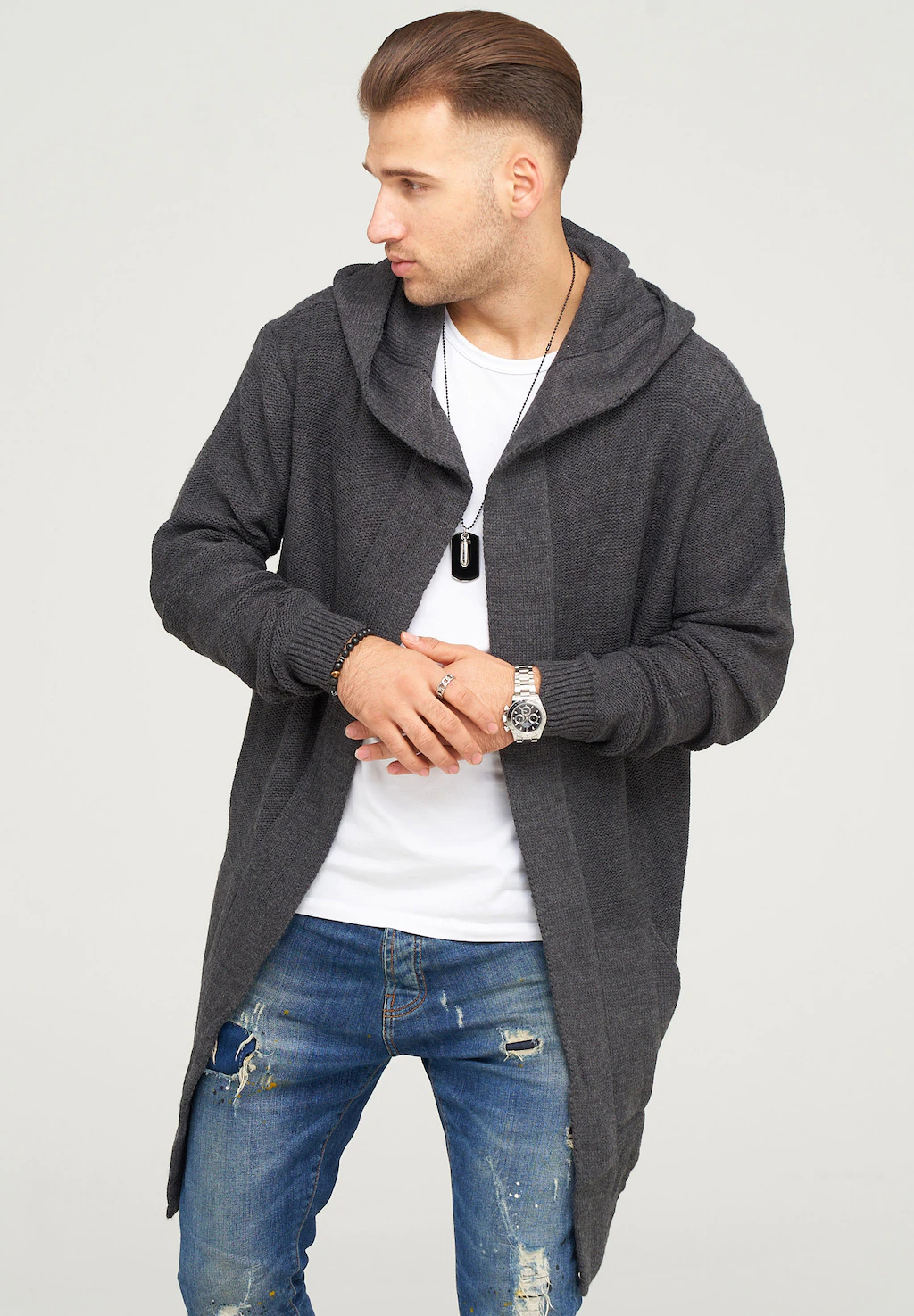 behype Strickjacke "JAROMIR", mit kuscheliger Kapuze günstig online kaufen