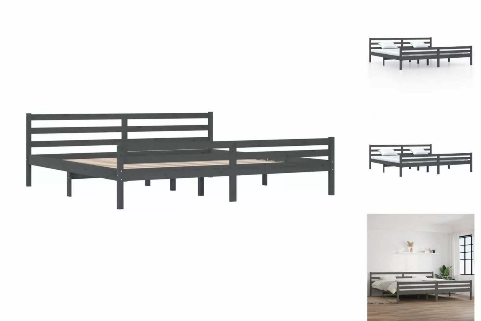 vidaXL Bettgestell Massivholzbett Grau 200x200 cm Bett Bettgestell Doppelbe günstig online kaufen