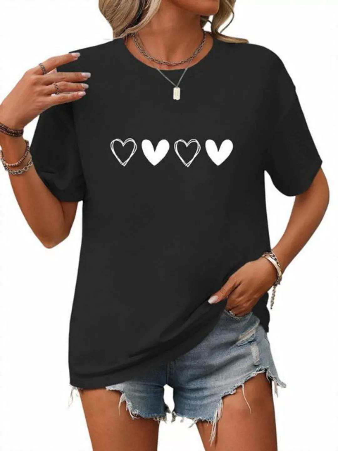 PYL Rundhalsshirt Damen Sommer Casual Oversize-Shirt Kurzarm Lockere Tops günstig online kaufen