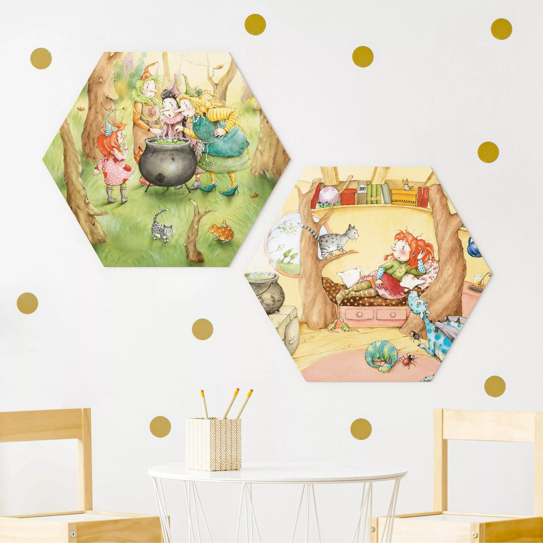 2-teiliges Hexagon-Alu-Dibond Bild Frida's Hexen Geschichten günstig online kaufen