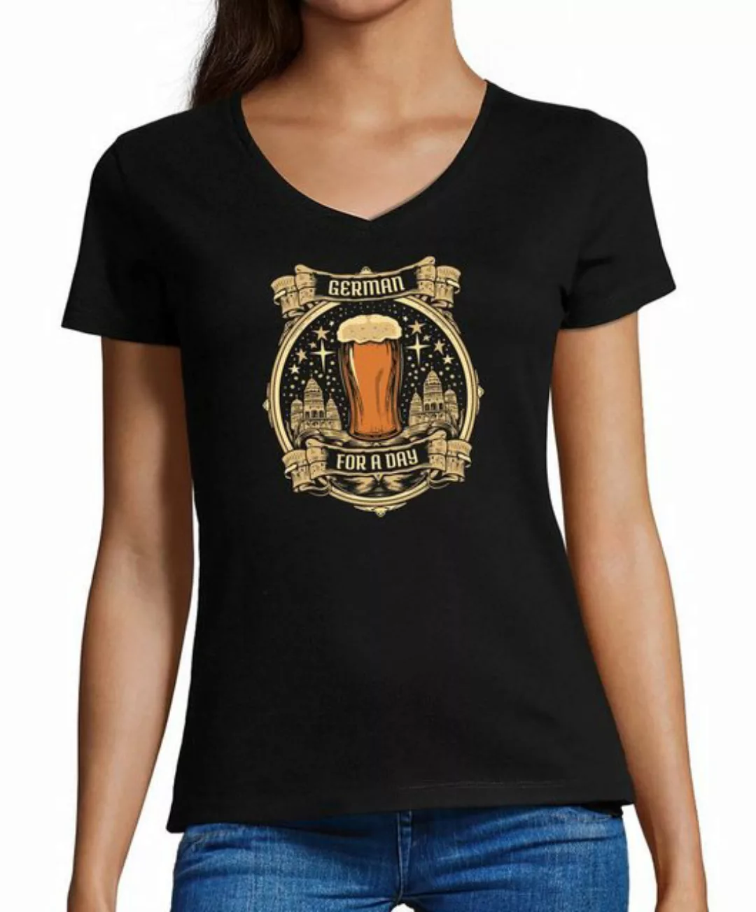 MyDesign24 T-Shirt Damen Oktoberfest T-Shirt - Bierglas mit German for a Da günstig online kaufen