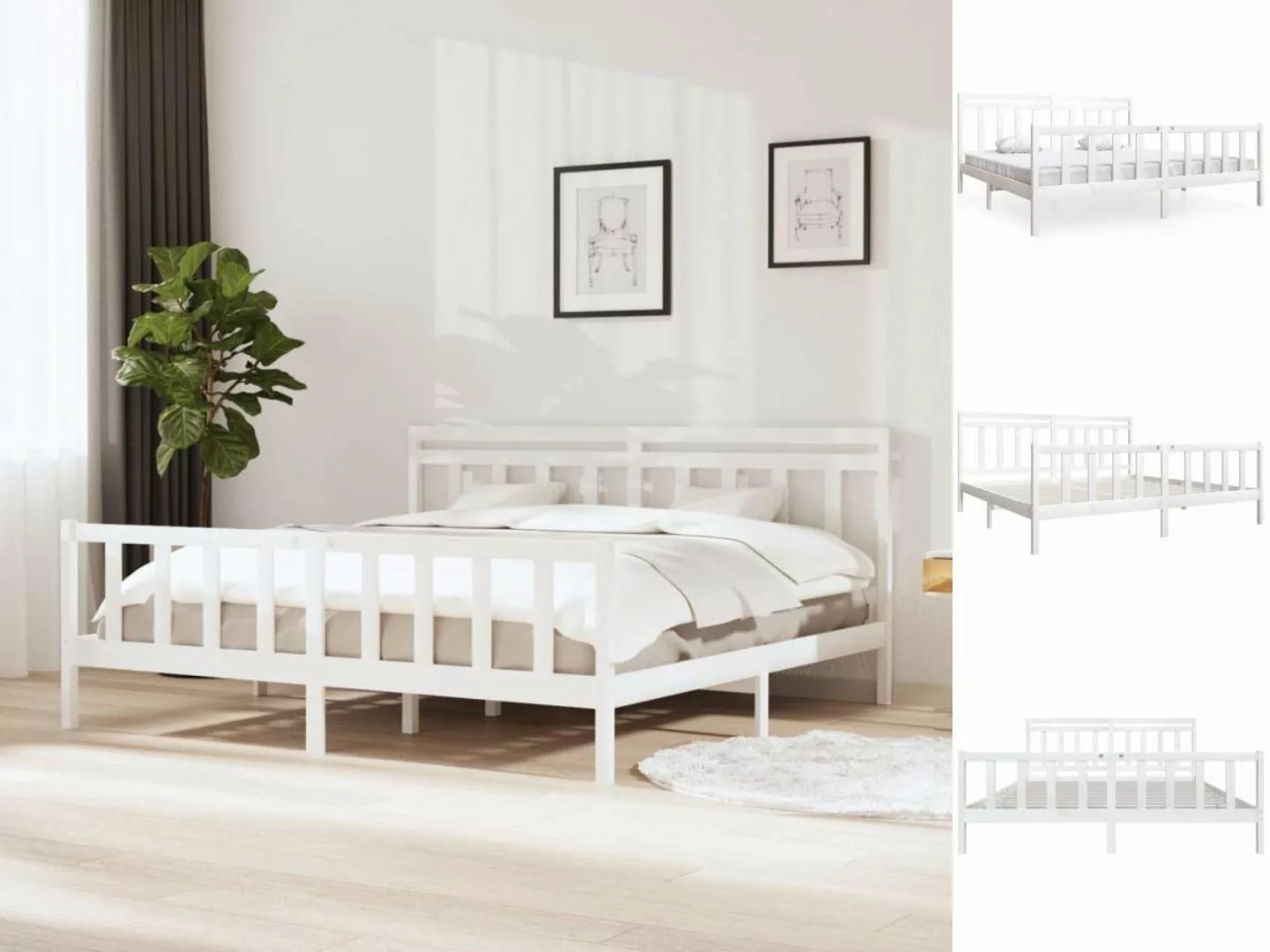 vidaXL Bettgestell Massivholzbett Weiß 200x200 cm Doppelbett Bett Bettrahme günstig online kaufen