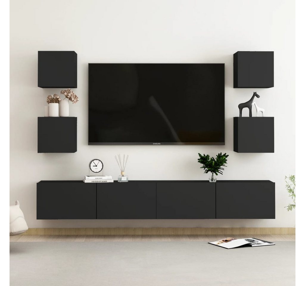 vidaXL TV-Schrank 6-tlg TV-Schrank-Set Schwarz Spanplatte TV-Konsole für Fe günstig online kaufen