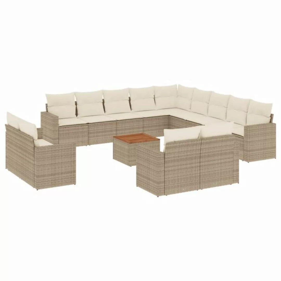 vidaXL Sofaelement 14-tlg. Garten-Sofagarnitur mit Kissen Beige Poly Rattan günstig online kaufen