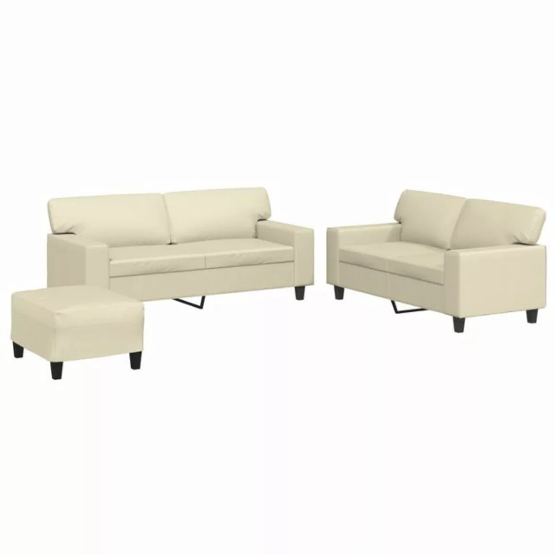 vidaXL Sofa Sofagarnitur Set mit Kissen Kunstleder, 3-tlg., Creme günstig online kaufen