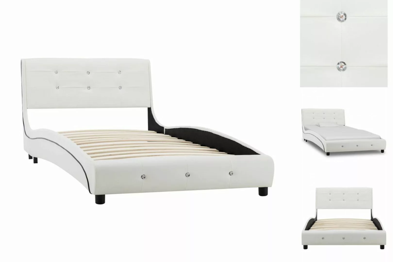 vidaXL Bettgestell Bettgestell Weiß Kunstleder 90x200 cm Einzelbett Bett Be günstig online kaufen