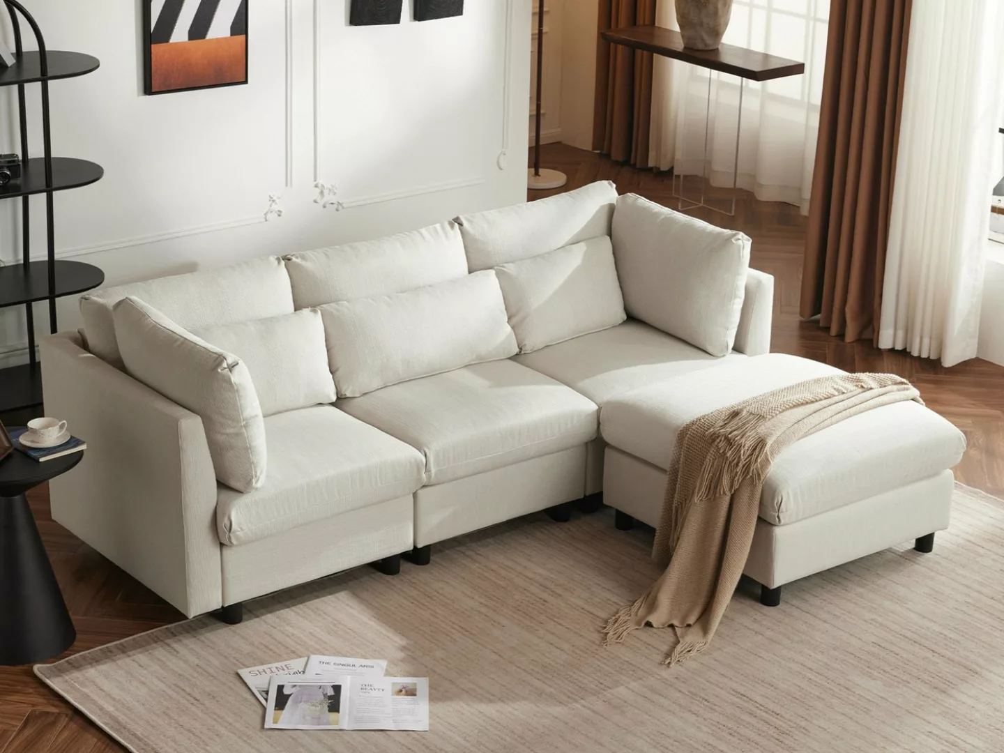 SeedWave Sofa L-förmiges 3-Sitzer-Sofa mit abnehmbare Fußhocker und Lendenk günstig online kaufen