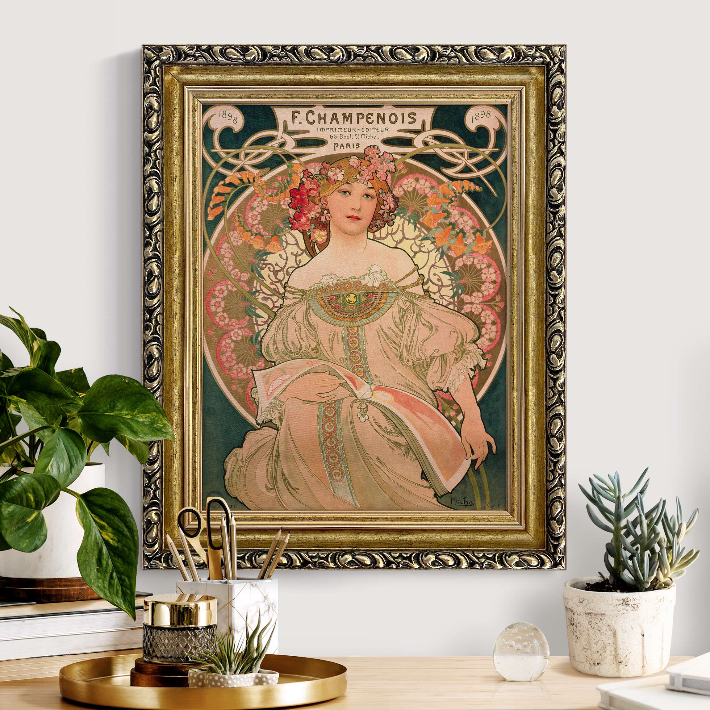 Gerahmtes Leinwandbild Alfons Mucha - Plakat für F. Champenois günstig online kaufen