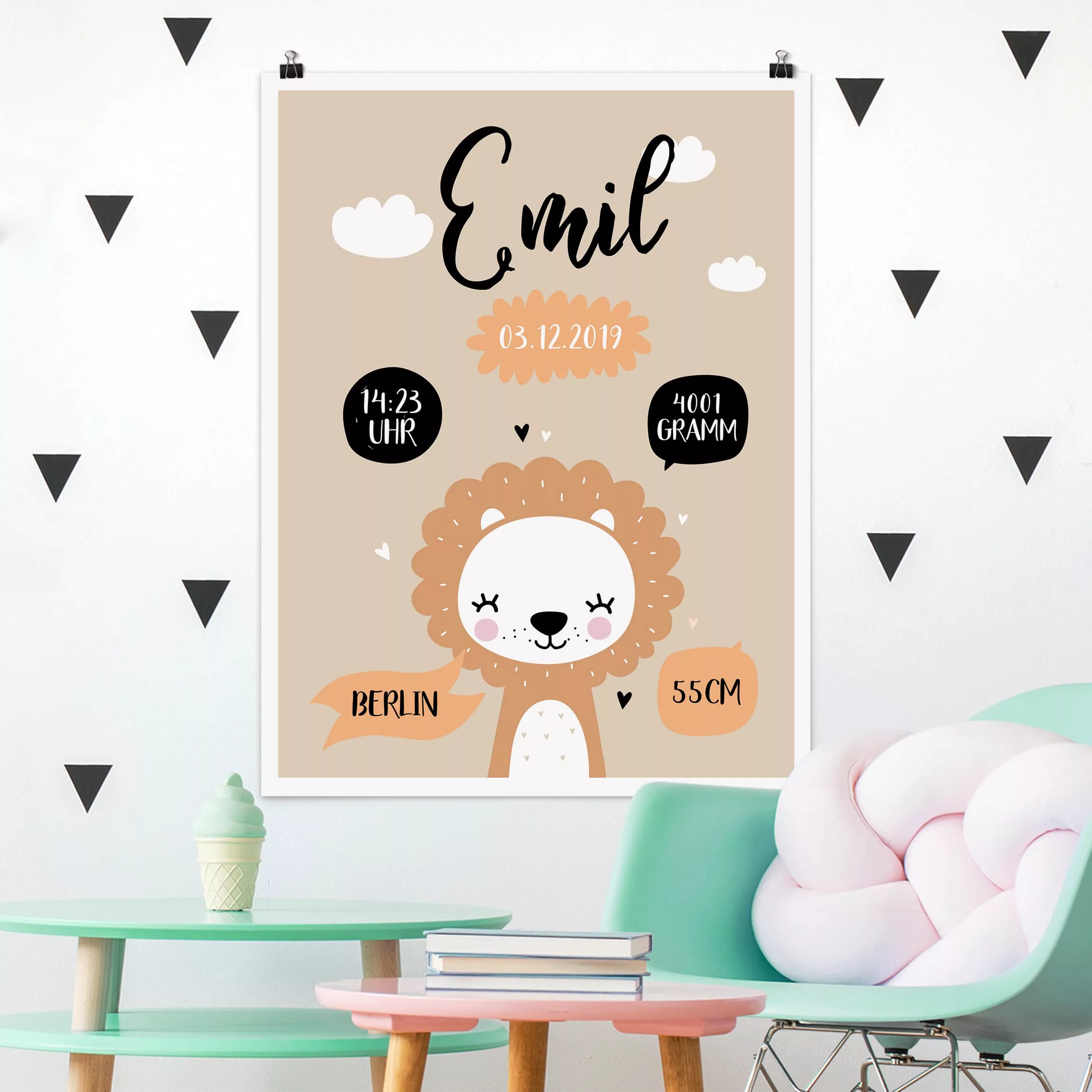 Poster Kinderzimmer - Hochformat Der liebe Löwe Wunschtext günstig online kaufen